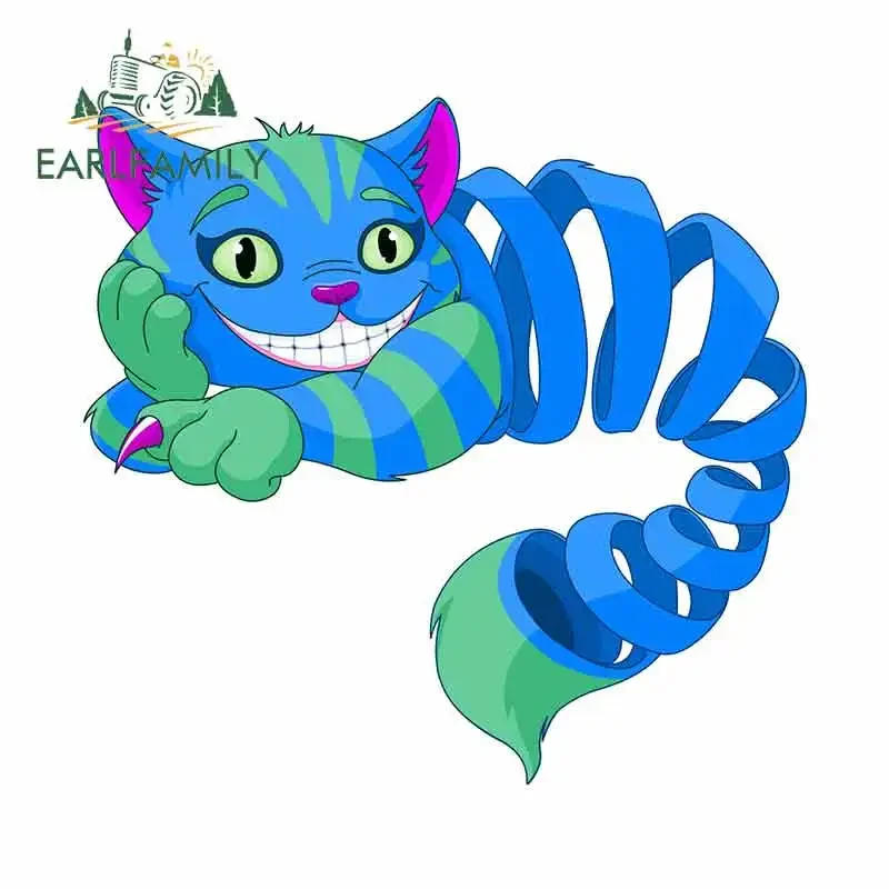 EARLFAMILY 13cm x 12.6cm Blue Cat Skull Car Stickers Blue Ribbon Body Animal Car Styling Decal Creative Air Conditioner Decor