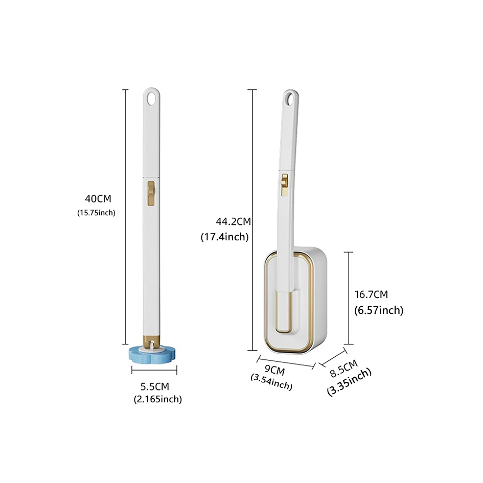 1 Set wandmontierter Einweg-Toilettenbürsten mit langem Griff, mit integrierter antibakterieller Reinigungsflüssigkeit und Ersatzbürstenköpfen, für saubere und hygienische Reinigung ohne tote Winkel