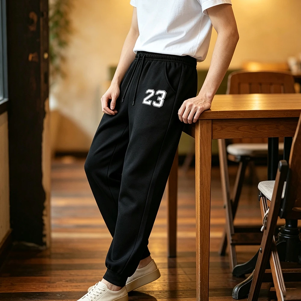Men's Fleece Lined Long Pants with Elastic Drawstring Waist Pockets Trousers Number 23 Print Outdoor Casual Daily Sweatpants