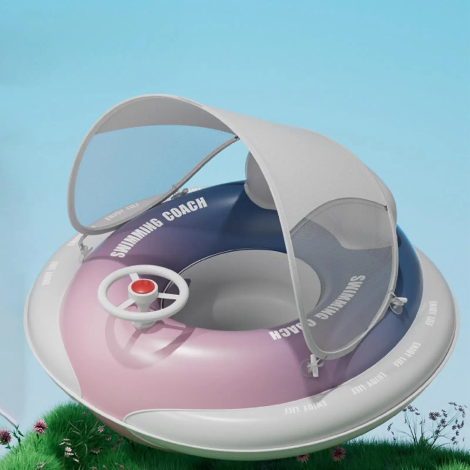 Toddler Pool Float Inflatable Sun Protection Baby Canopy Pool Float Ergonomic Backrest Design Floating Seat Toys For Girls Bath