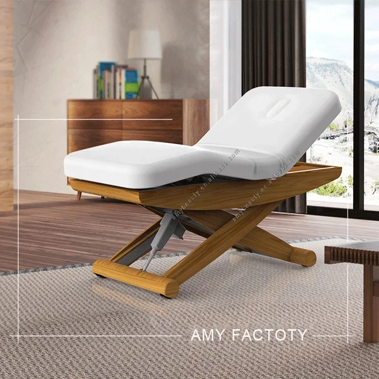 2026 High Quality SPA Massage Bed Manufacturer Wood Base Electric Beauty Bed Facial SPA Bed