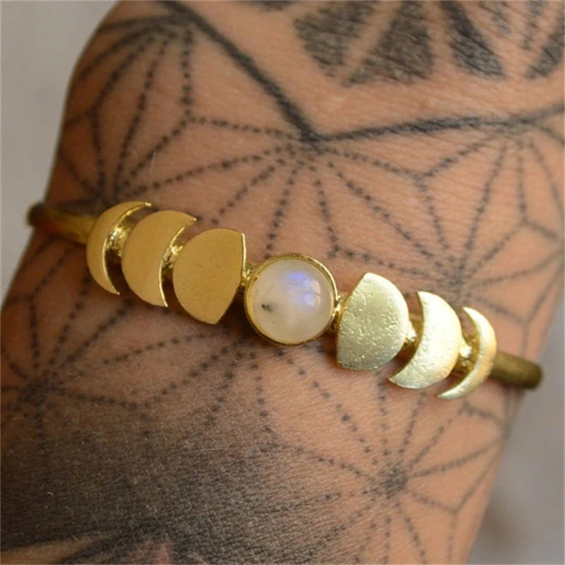 Vintage Style Moon Phase Sun Bracelet Trend Men Women Gold Color Bracelets Engagement Party Gift Jewelry