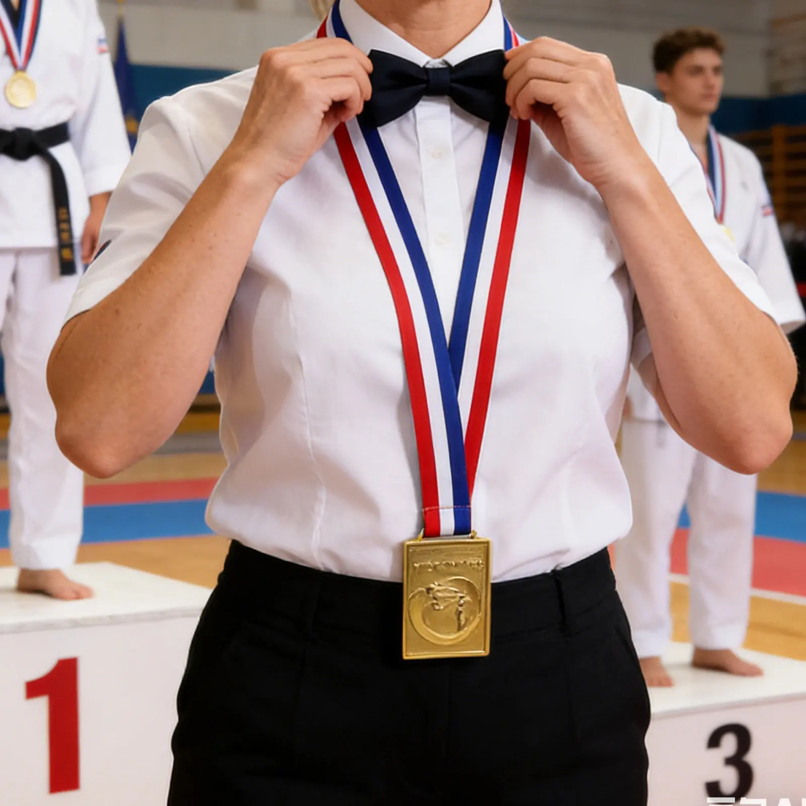 

Золотая медаль по тхэквондо: награда победителю чемпионата, приз для спортивных мероприятий, трофей для празднования, лента для первого места