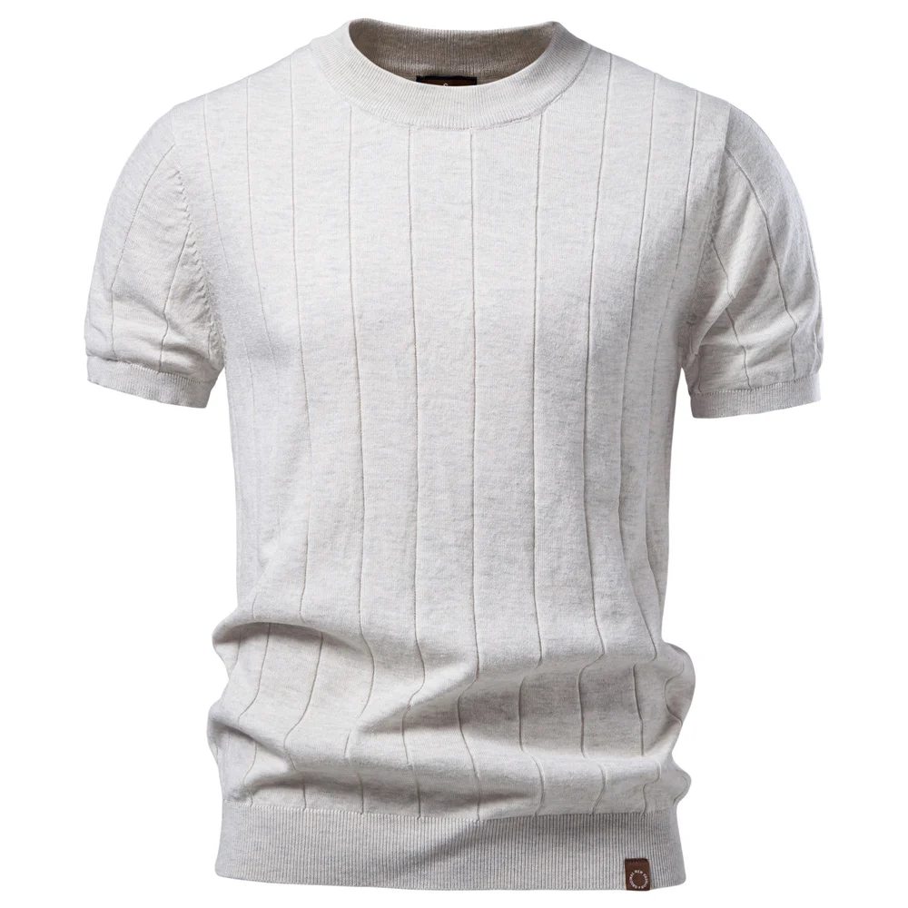 AIOPESON 100% katoenen gestreepte T-shirts voor heren effen kleur O-hals zacht aanvoelend comfortabel casual zomerkleding top