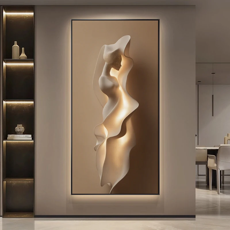 Modern figure abstract three-dimensional light and shadow corridor background wall crystal porcelain painting