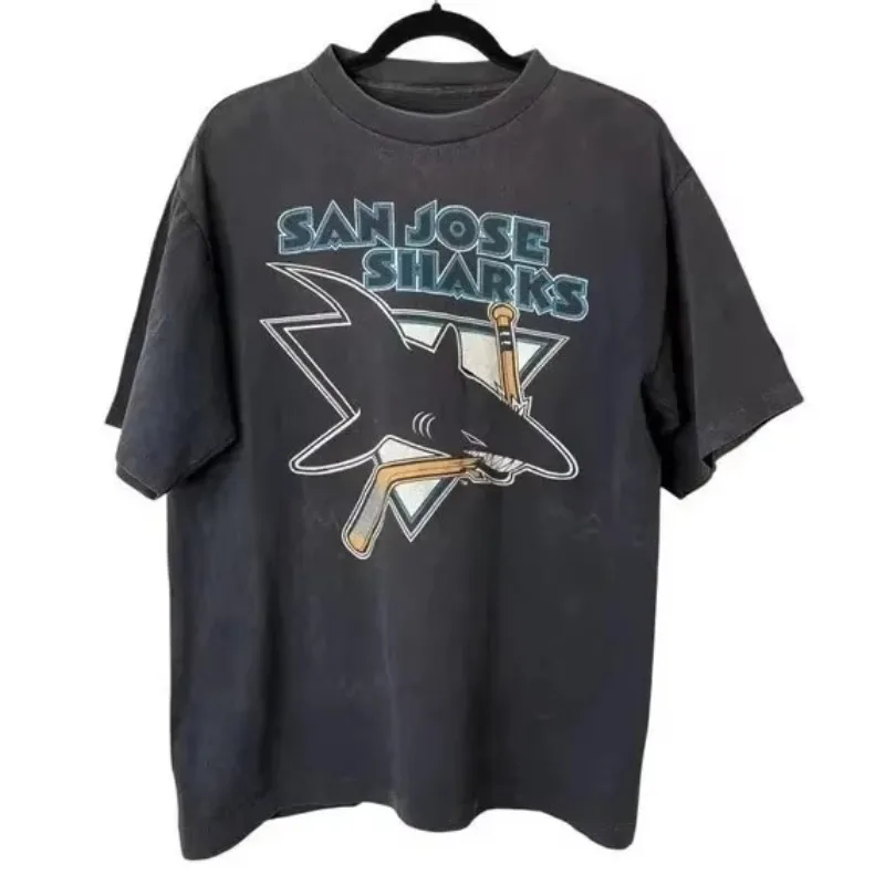 Herrenbekleidung 1991 San Jose Sharks T-Shirt Schwarz Farbiger Nachdruck Herren Damen – Detail 3