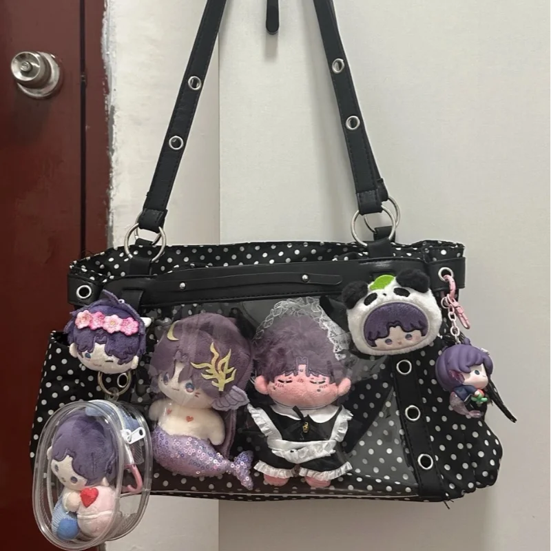 

Polka Dot Ita Bag With Clear Window Japanese Kawaii Style Large Capacity Shoulder Bag Versatile Tote Purse Uniform Daily Handbag