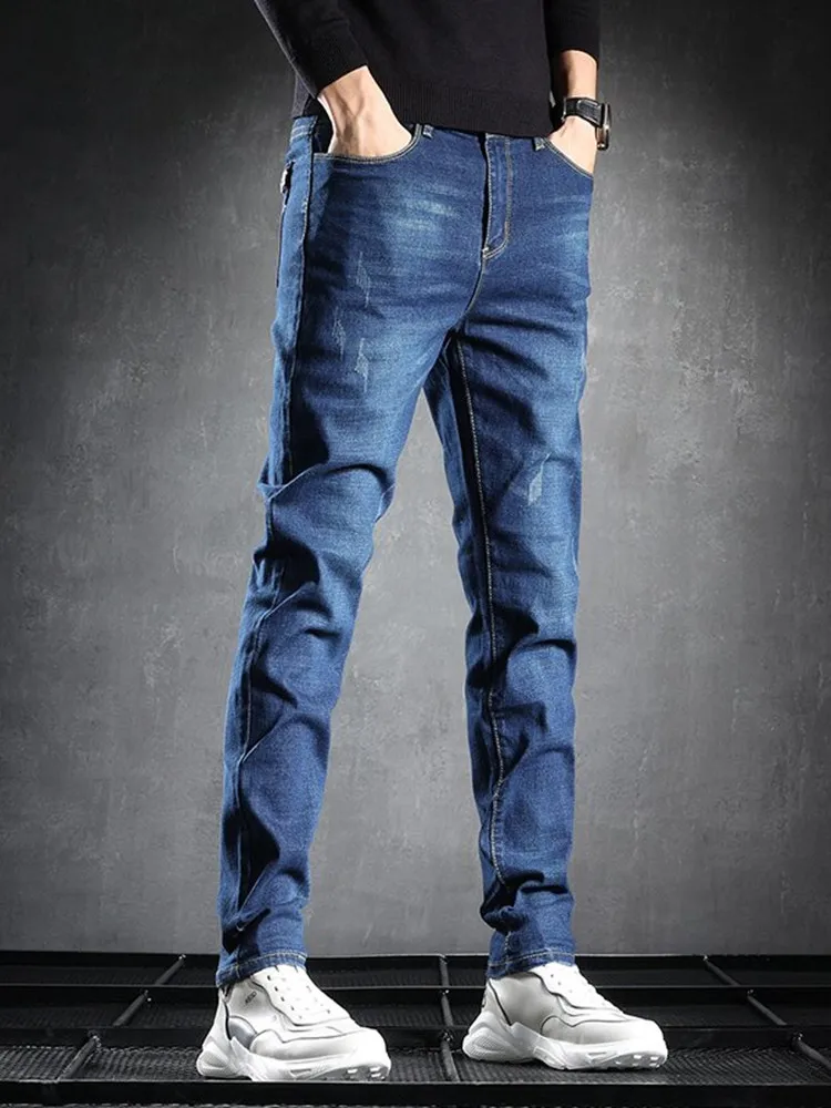 2024 Sommer neue Mode einfarbig gerade Stretch-Jeans hose Herren lässig locker bequem Sport hochwertige Jeans 28-38