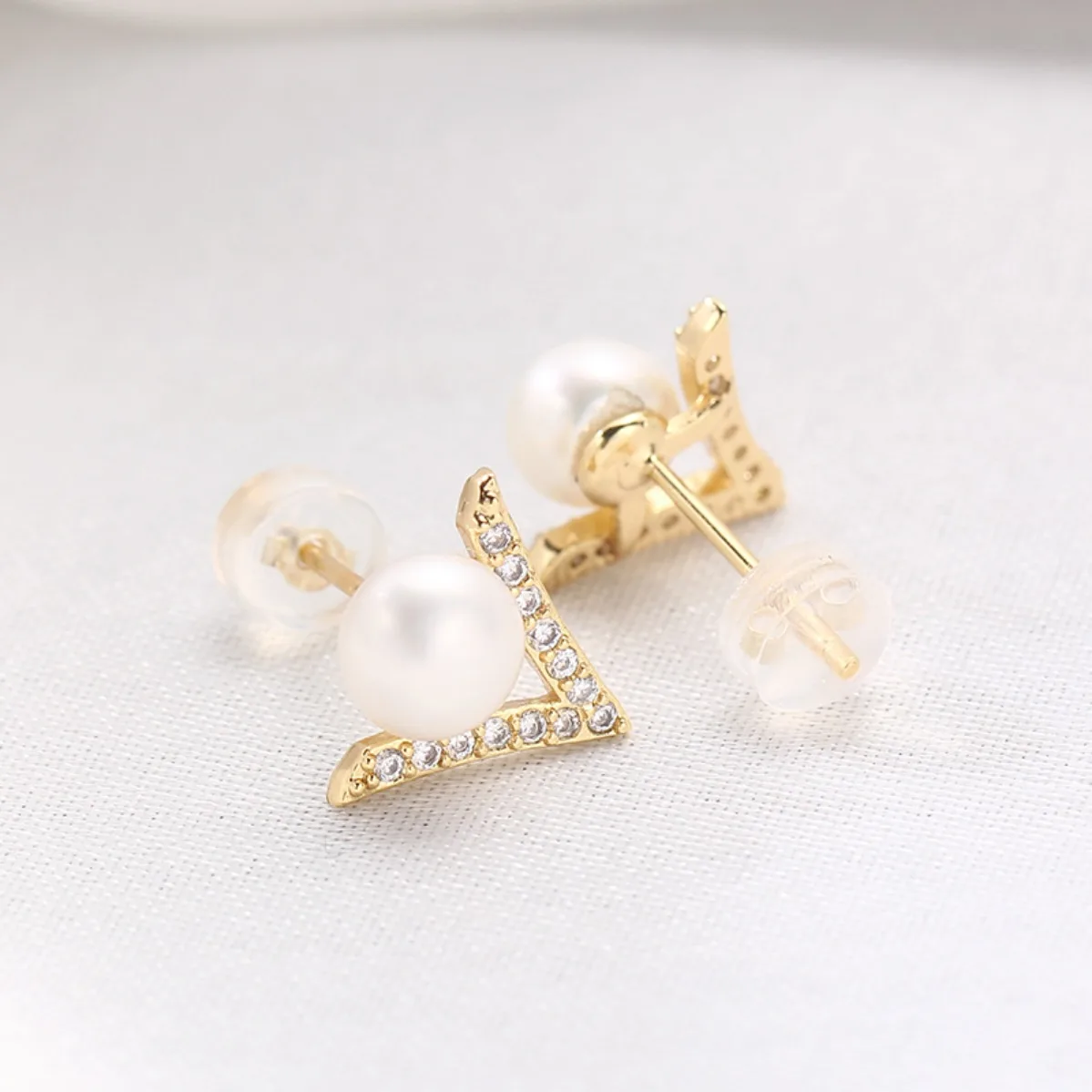 Minimalist Women Brass 14K Gold Filled V Geometric Blank Setting Handmade Findings For DIY Pearl Stud Earring