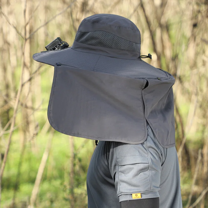 Chapéu sombrero masculino para verão, boné de ventilador ao ar livre, aba grande, chapéu de pescador para montanhismo, grande, recarregável, grande energia eólica