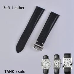 Strap Genuine Leather Fits C-artier Tank/SOLO/London Series Watch Strap  Soft Breathable Durable Full Stainless Steel Buckle