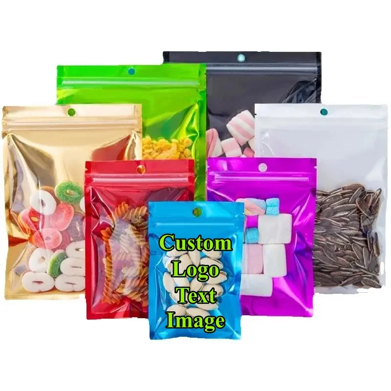 100 sachets plats transparents en plastique pour emballage de snacks, personnalisables avec logo et texte, pour matcha, bonbons, câbles de données, épices, grains de café, thé, et autres produits.