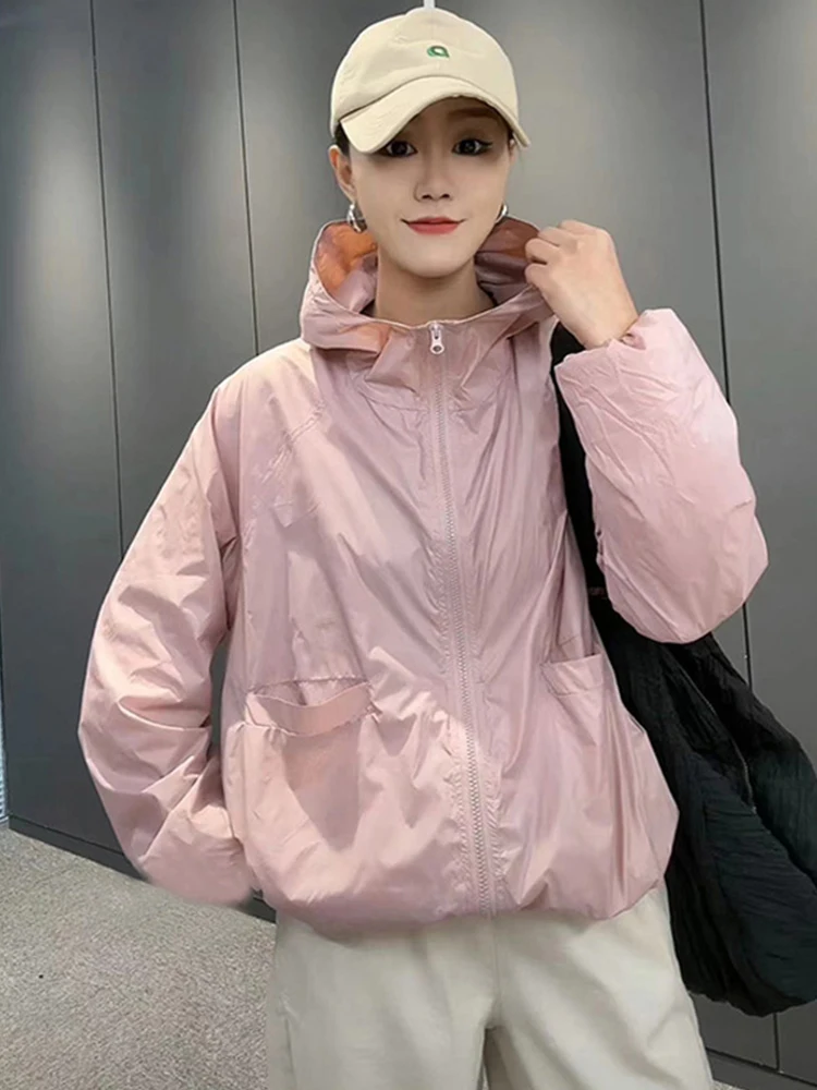 

Summer 2025 Women's Casual Hooded Breathable Double ket Sun Protection Jaet Loose Fit Commute Sle Zipper Closure Long ...
