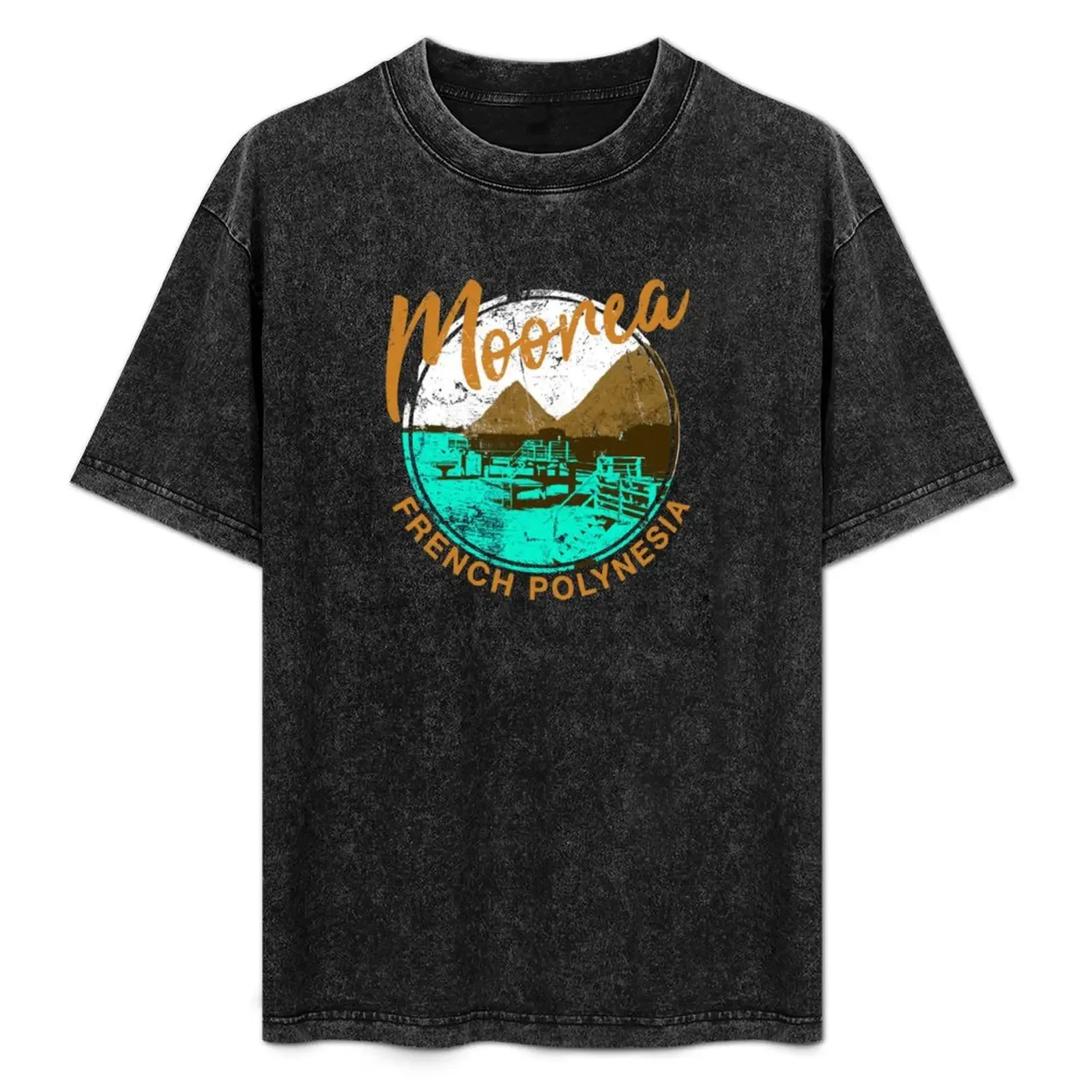 Camiseta de viaje retro de Polinesia Francesa con estampado clásico de Moorea Over Water Bungalow, camisa de manga corta