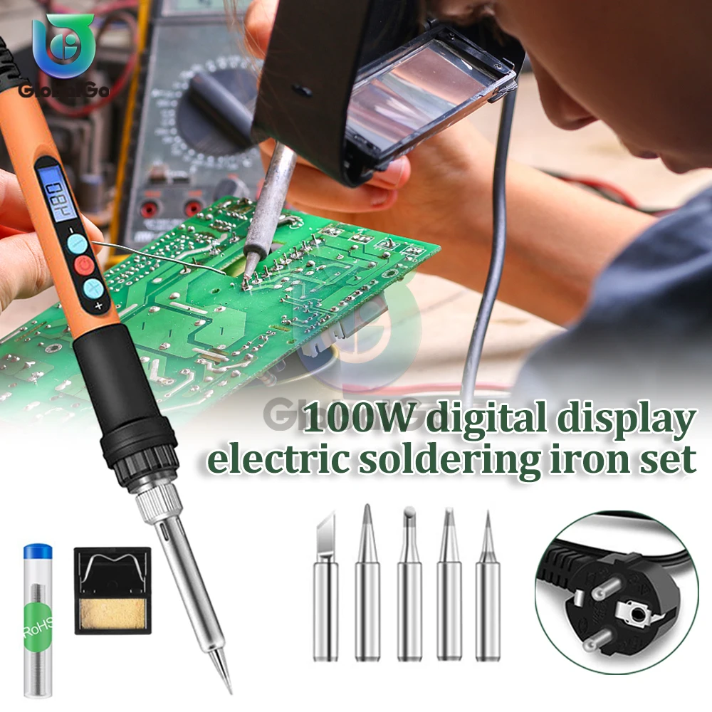 100W Electric Soldering Iron LCD Temp Adjustment Automatic Sleep Internal Thermal Ceramic Heating Electronic Welding Tools