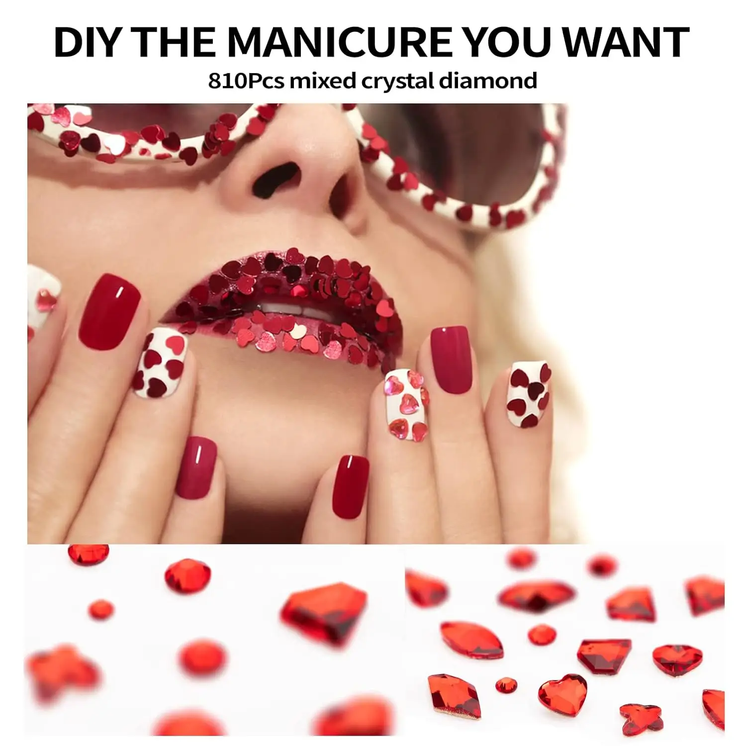 2 boîtes de strass 3D pour Nail Art, forme mixte, rouge, vert, verre à dos plat, décoration d'ongles, nouvel an, vacances, bijoux pour ongles