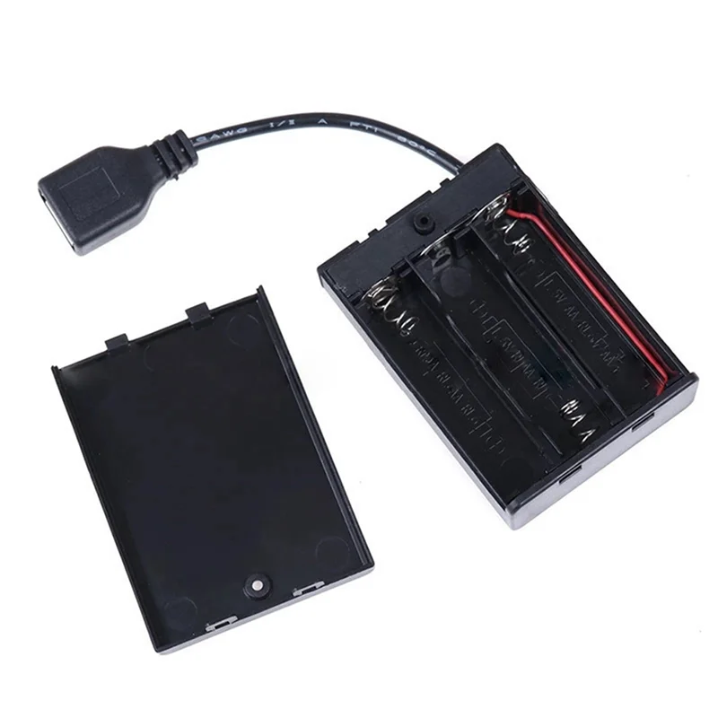 

ABUF-10Pcs 3XAA Battery Case With Cover And Switch Connected To USB Female Connector USB Female Socket Battery Holder