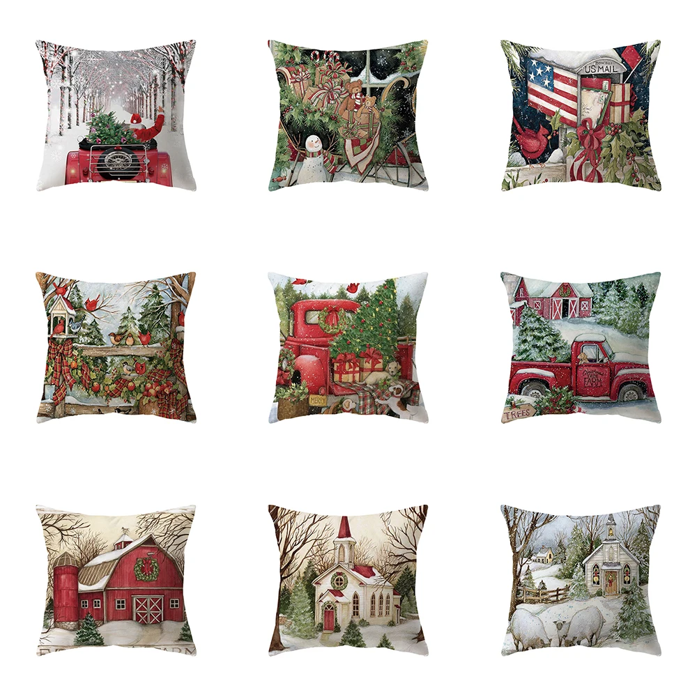 Merry Christmas Atmosphere Printed Pattern Cushion Cover Home Living Room Sofa Decoration Square Pillow  