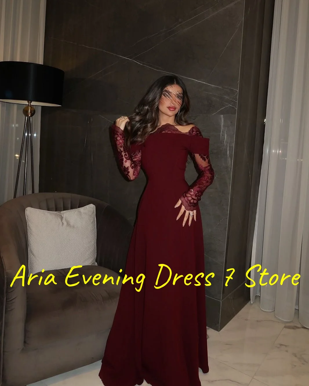 Customized Exquisite Jersey Off the Shoulder Lace Evening Dresses Delicate Long Sleeves Party Dress Custom Made Cocktail Dress image 4