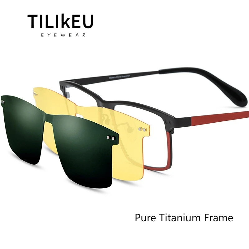 

Ultra-light Pure Titanium Myopia Magnetic Glasses Frame Clip on Polarized Sunglasses Men Vintage Square Shades Anti-Glare UV400