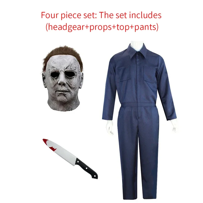 Adulto Michael Myers Cosplay Costume maschera puntelli Halloween tuta abiti Horror Bloody Killer Carnival Party Costume per gli uomini