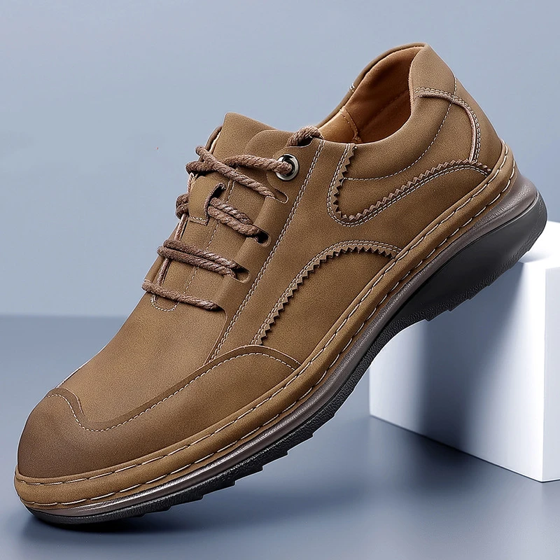 

New Autumn Men's Soft Leather Thick Sole Shoes Trendy and Versatile Daily Casual Leather Shoes Loose and Comfortable Hiking Shoe