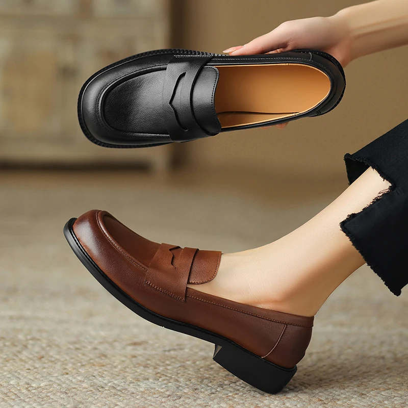 2026 new spring autumn women pumps natural leather plus size 22-29cm cowhide+sheepskin+pigskin round toe loafers women shoes