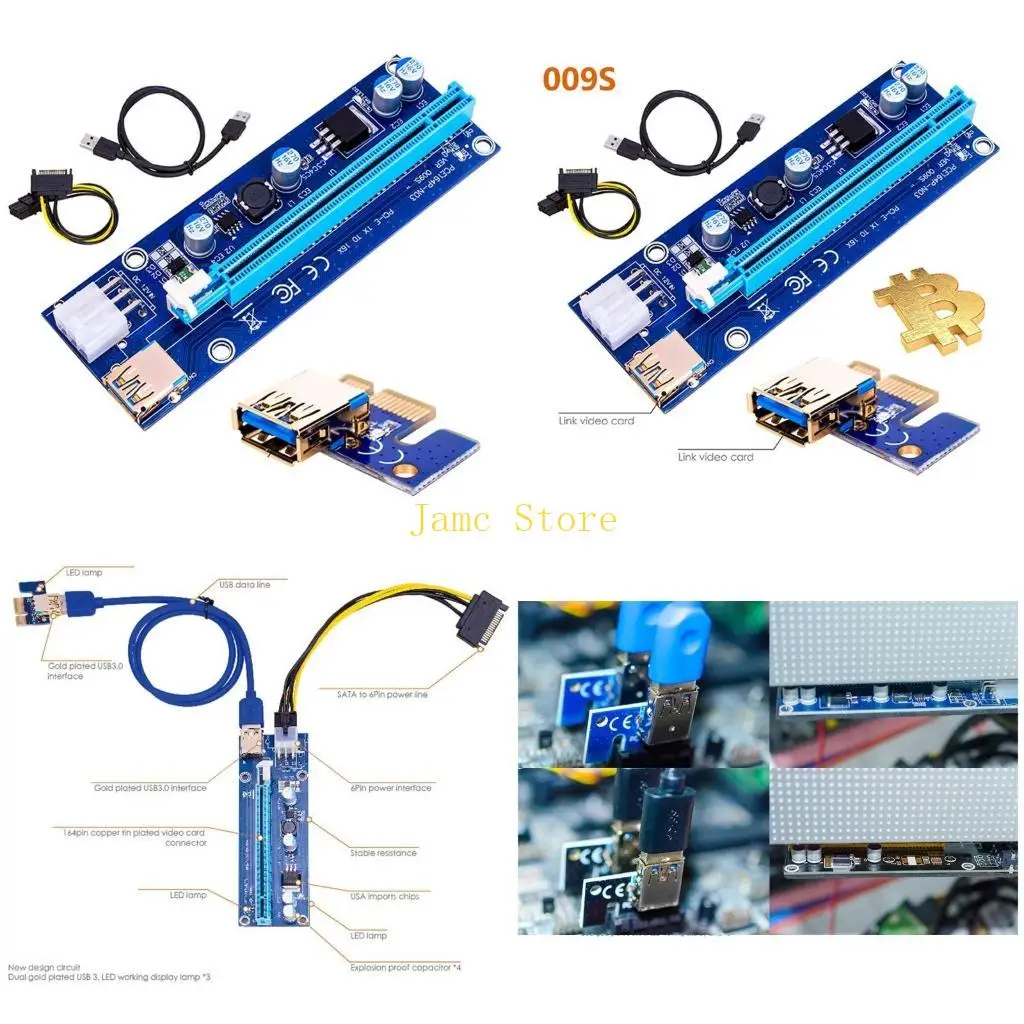 

LX0B PCI-E 009S Riser 1X 4x 8x 16x Extender Gold-Plated USB Riser Cable Mining Dedicated Graphics Card Extension