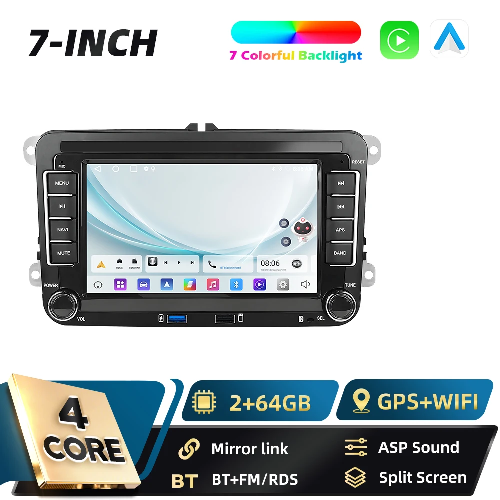 Podofo Carplay 2Din Android Auto Multimedia Speler voor VW SAGITAR JATTA JETTA MAGOTAN Android Auto GPS Mirror Link Auto Audio