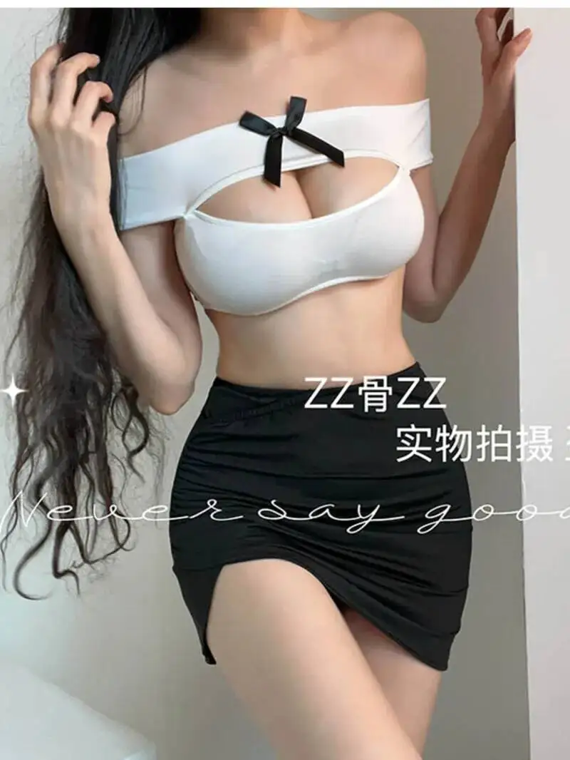 Primavera Nuovo Sexy Puro Desiderio delle Donne Hollow Una Spalla T-Shirt + Vestito Diviso Elegante Moda Dolce Donne Coreane 2025 Nuove Magliette E Camicette H29