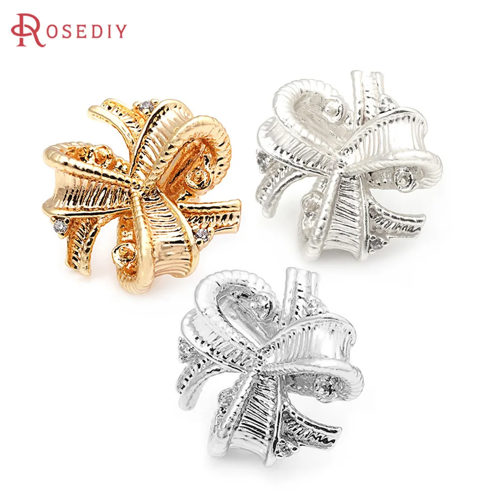 4PCS 18K Gold Color Brass and Zircon Flower Stud Earrings Pins Earrings High Quality Diy Jewelry Making Accessories for Women