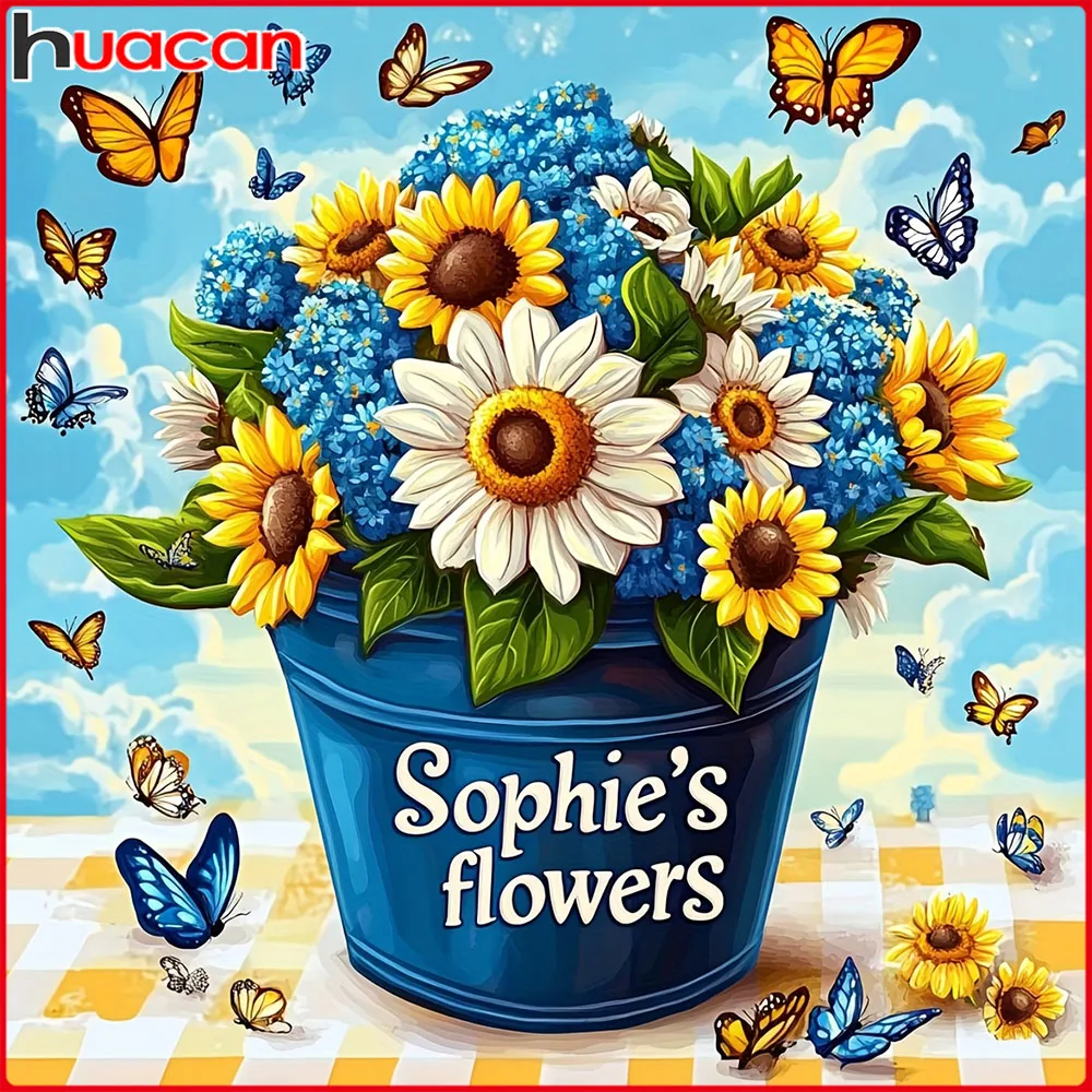 Huacan Neuheiten 2025, Diamantmalerei, Sonnenblumenvase, Schmetterling, Diamant-Stickerei, Blume, komplettes Set, Bastelset