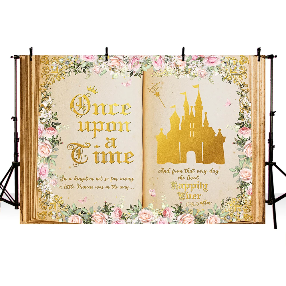 Grimoire Photography Backgrounds Magic Book Flowers Golden Castle Girl Kids Birthday Portrait Photo Backdrops Photocall