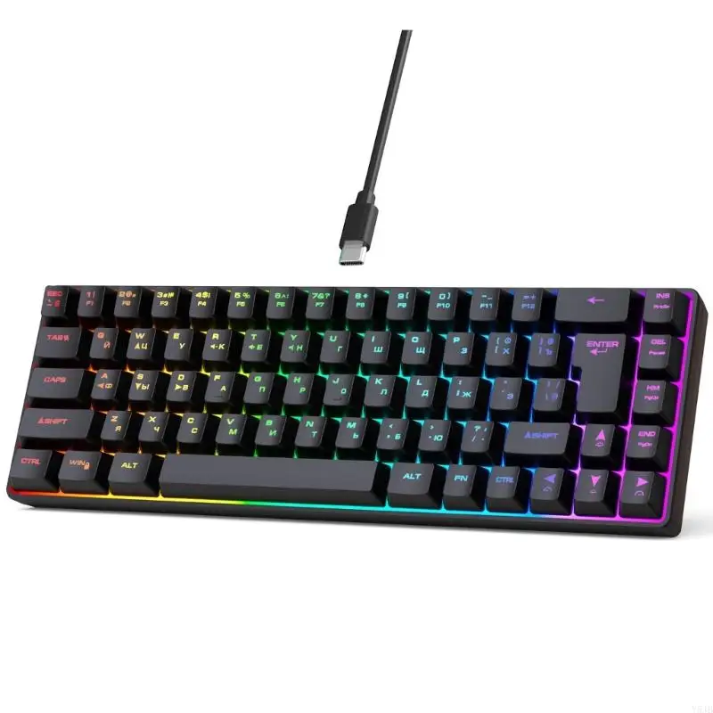 

Y5JB Membrane Keyboard Typewriter 68Keys Mechanical Feeling Keycaps Keyboard,LED Backlits Keyboard USB Wire