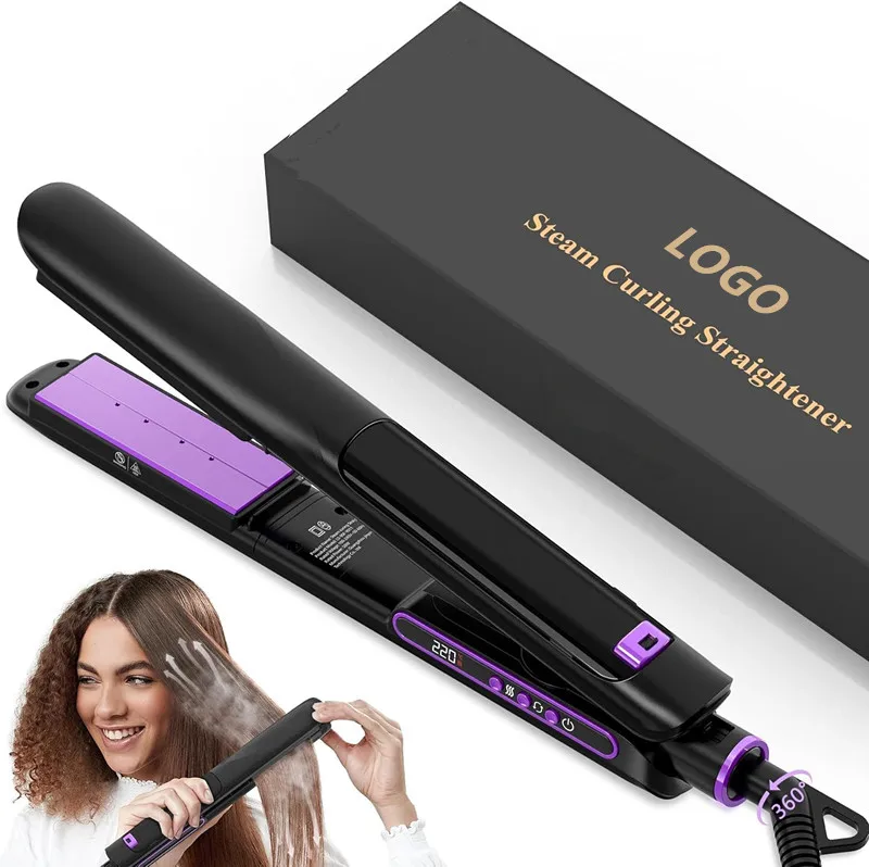 24-Hour Anti-Frizz Professional Salon Ceramic Titanium Plate Temperature Display Vapor Steam Straightener High-End Electric Flat