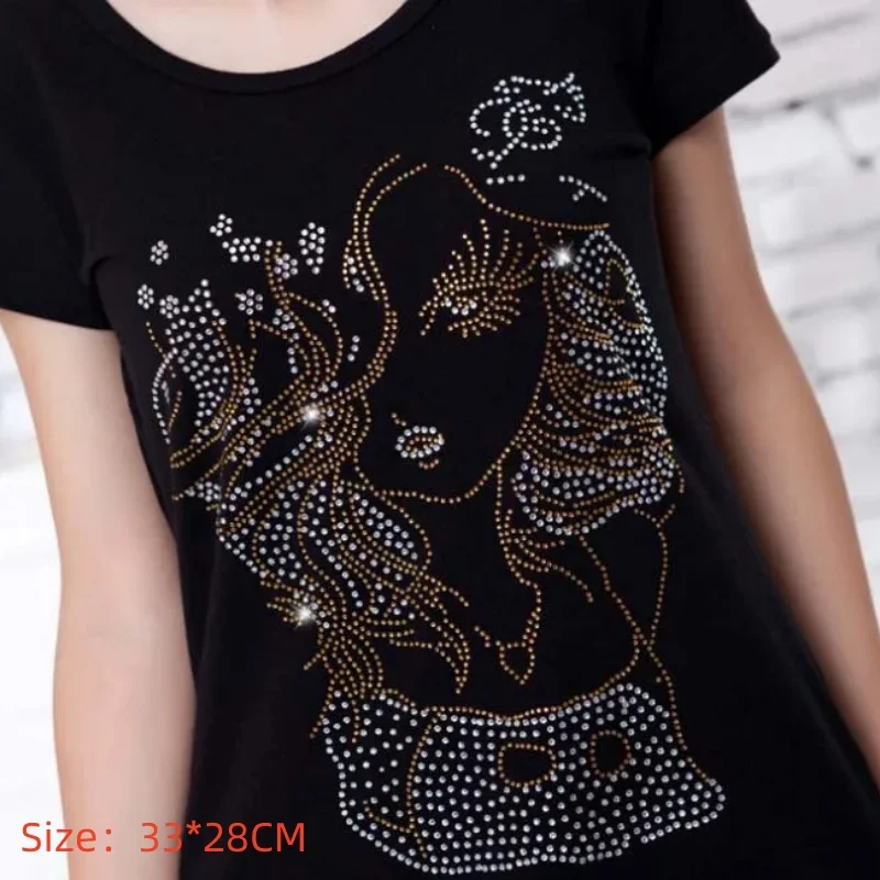 

Big Beauty Girl Sticker decor appliques hot fix stones hot fix rhinestone transfer motifs iron on crystal transfers design patch