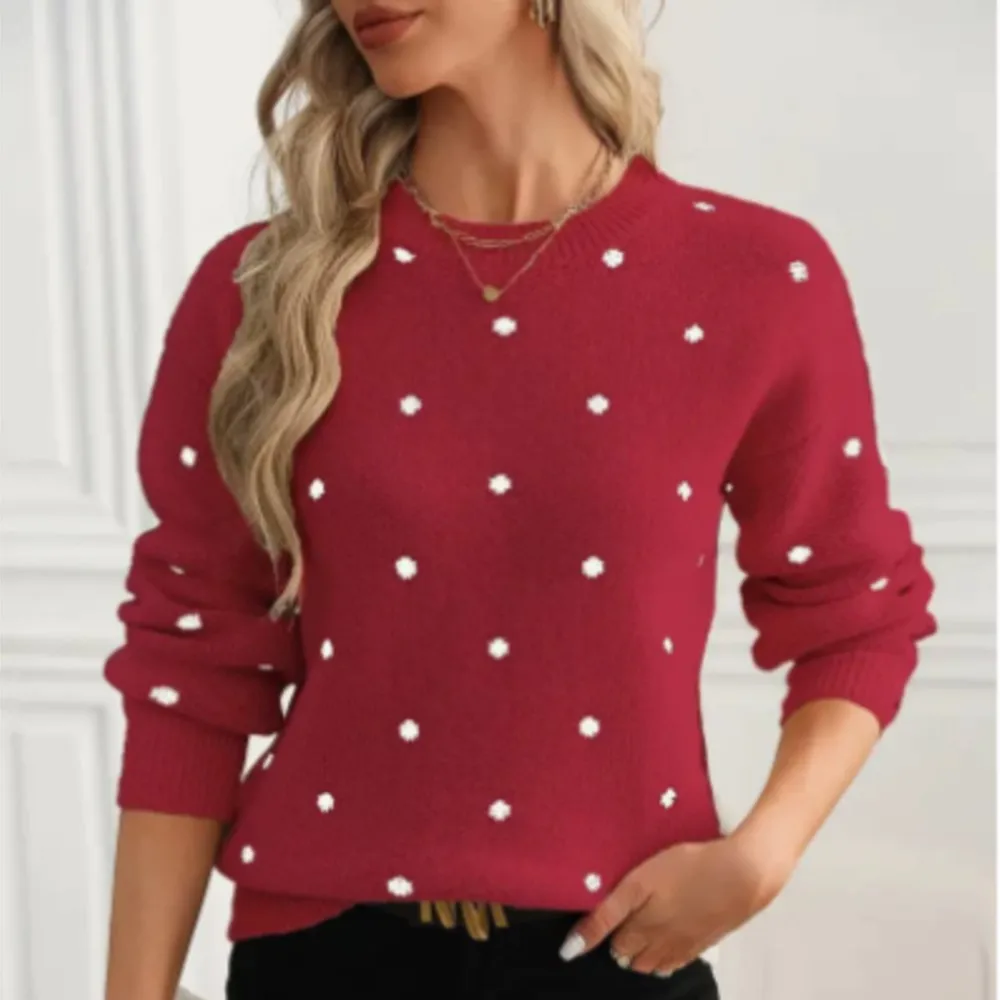 

Autumn Winter Sweaters Are Loose Casual Elegant Daily Fashion Polka Dots Lazy Tops Knitted Long-sleeved Pullovers Woman Clothes