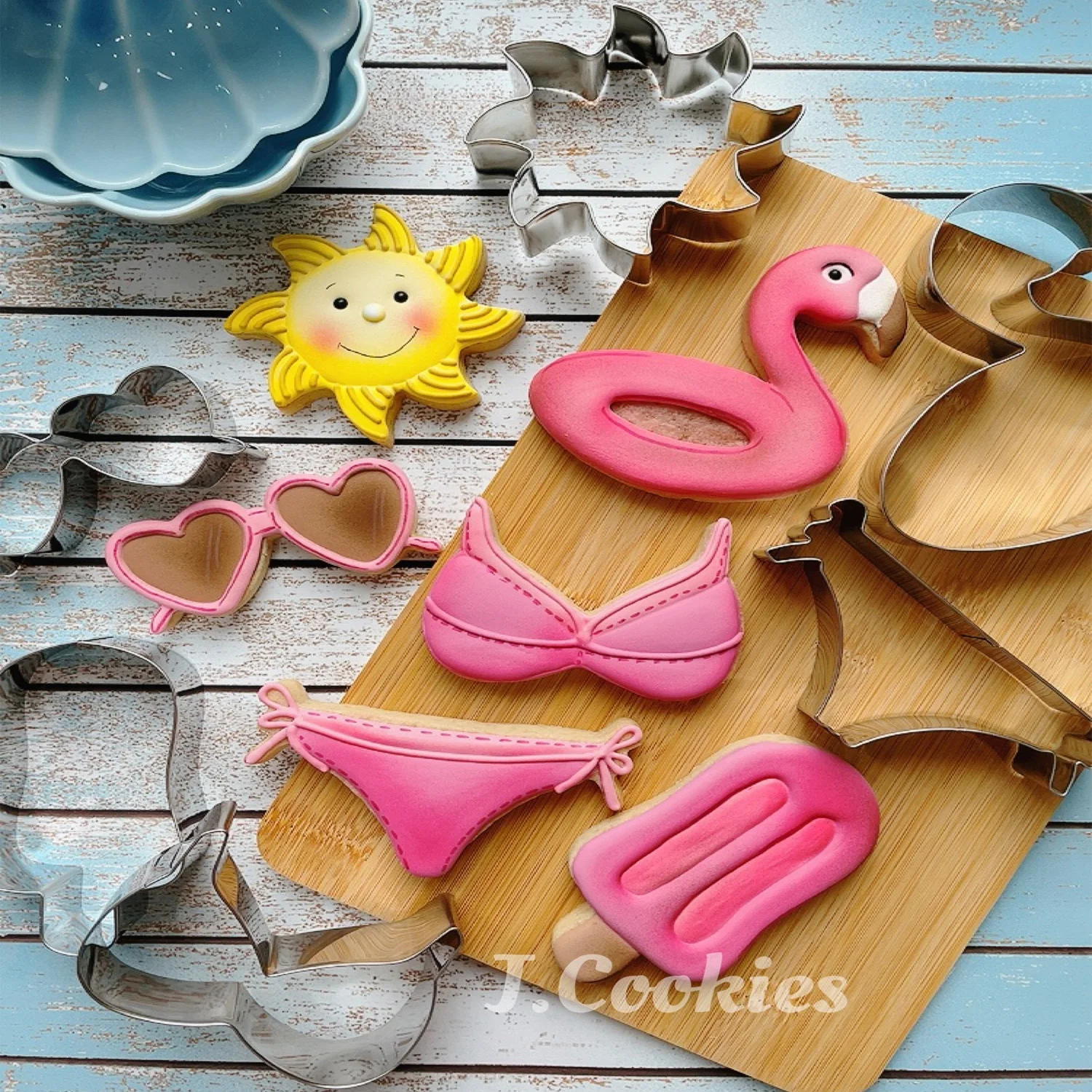 KENIAO Summer Beach Cookie Cutter Set - 6PC - Flamingo Float, Bikini Set, Popsicle, Sun and Sunglasses Molds - Stainless Steel