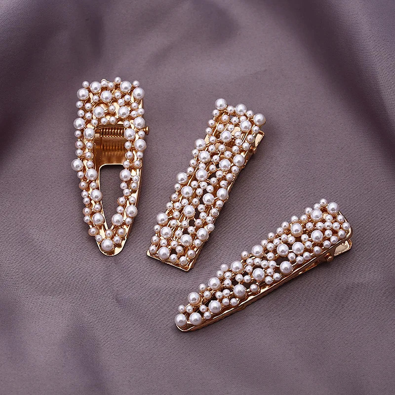 

2PCS High Shine Rectangle Pearl Duckbill Hair Clip For Women Popular Stylish Hair Accessories Sturdy