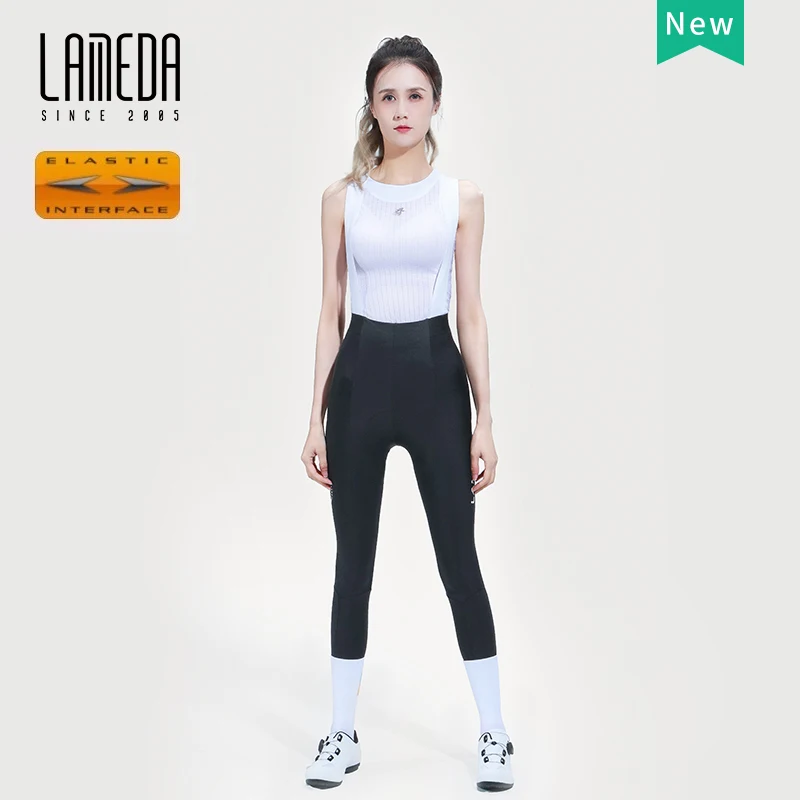 LAMEDA Cycling Bib Pants Women Elastic Interface Summer UV Protection With Pockets High Waist Breathable MTB Road Bike Trousers