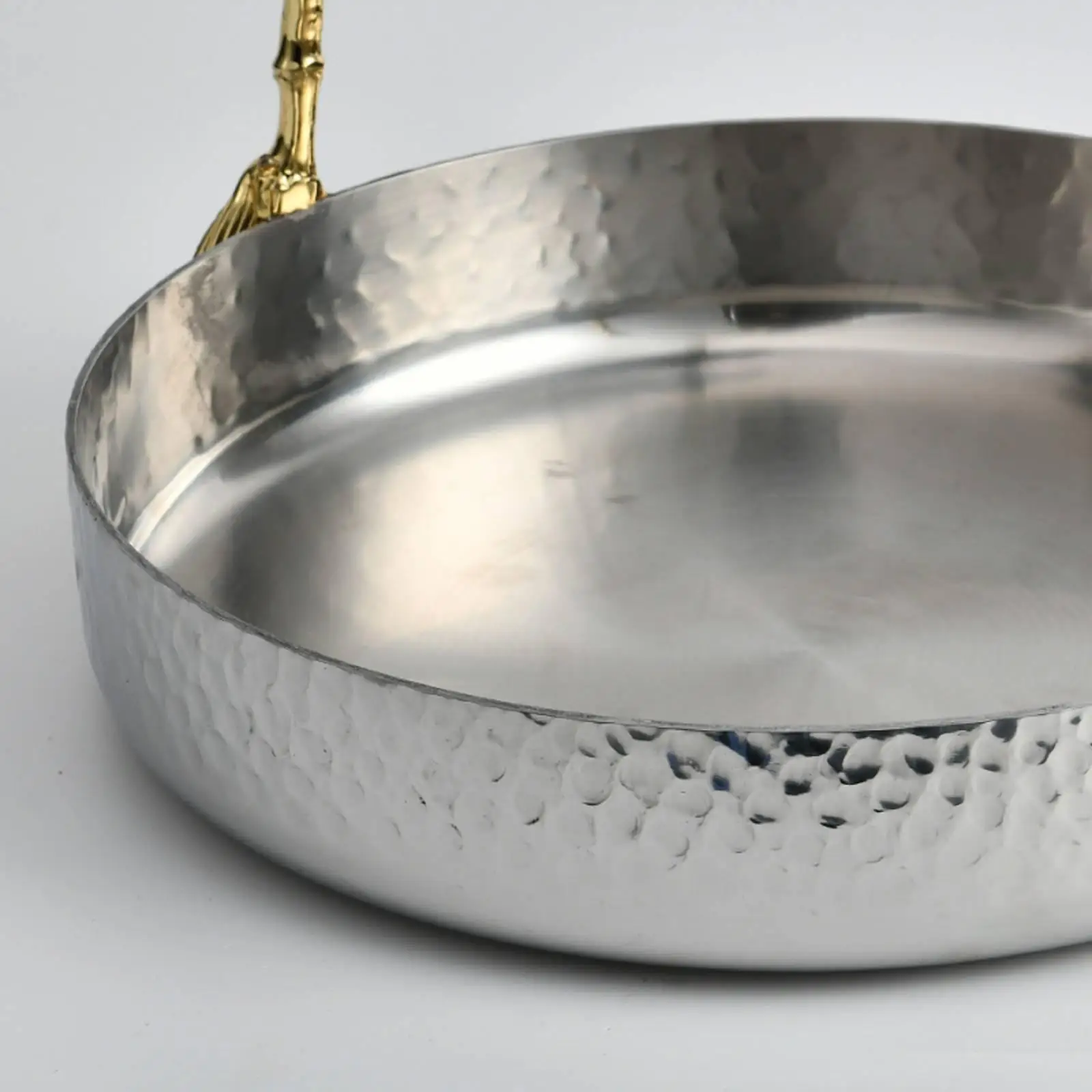 Sturdy Stainless Steel Display Tray with Artistic Handle for Assorted Nuts Fruit Bowl on Living Room Table Decor