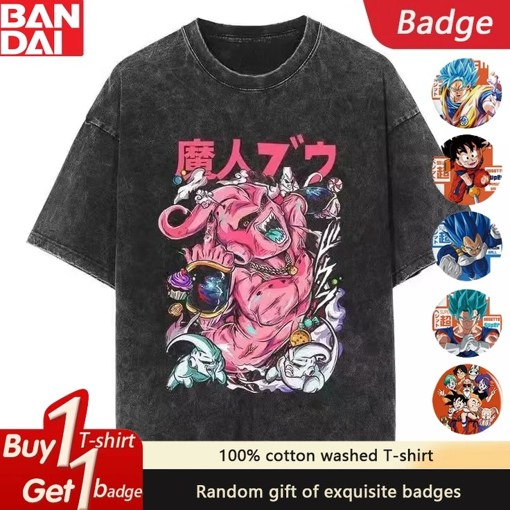 

Футболка с рисунком Dragon Ball Majin Gym, мужская летняя одежда Y2k, винтажная стираная футболка большого размера с короткими рукавами, повседневные уличные топы