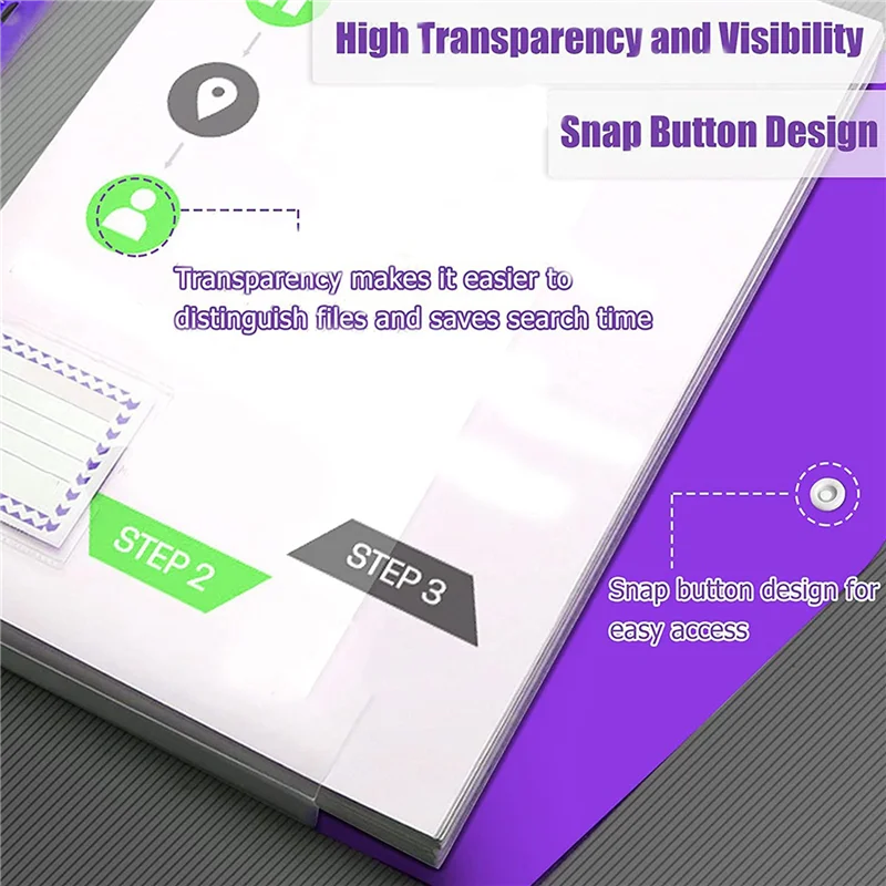 36 Pcs A4 Binder Pocket Expandable Envelopes Clear Plastic Envelopes For Ring Binder Folder, Snap Button