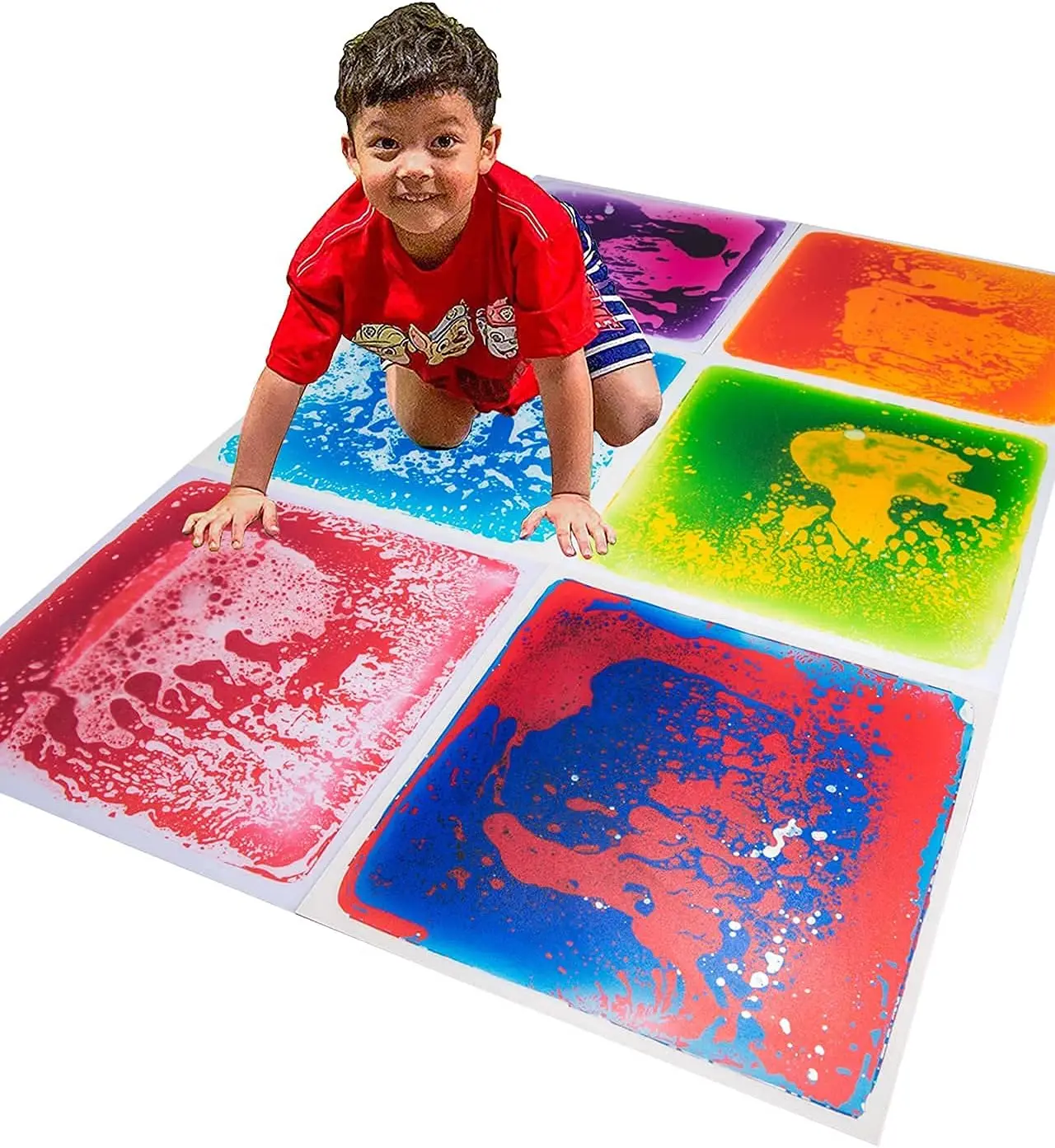 Sensory Room Tile Multi-Color Exercise Mat Liquid Encased Floor Playmat Kids Play Floor Tile, 19.7