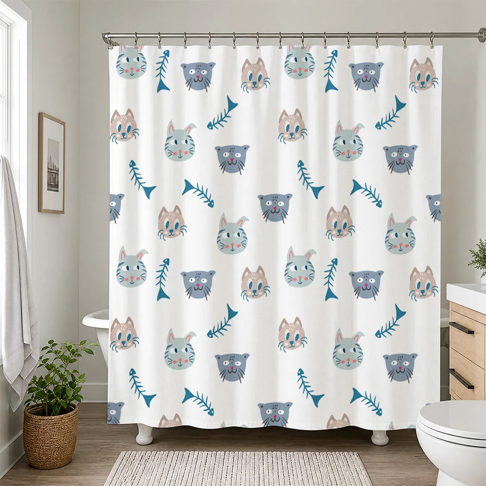 Waterproof Dog Pattern Shower Curtain Funny Puppy Fish Print Bathroom Shower Liner Home Decor Coastal Waterproof Bath Curtain