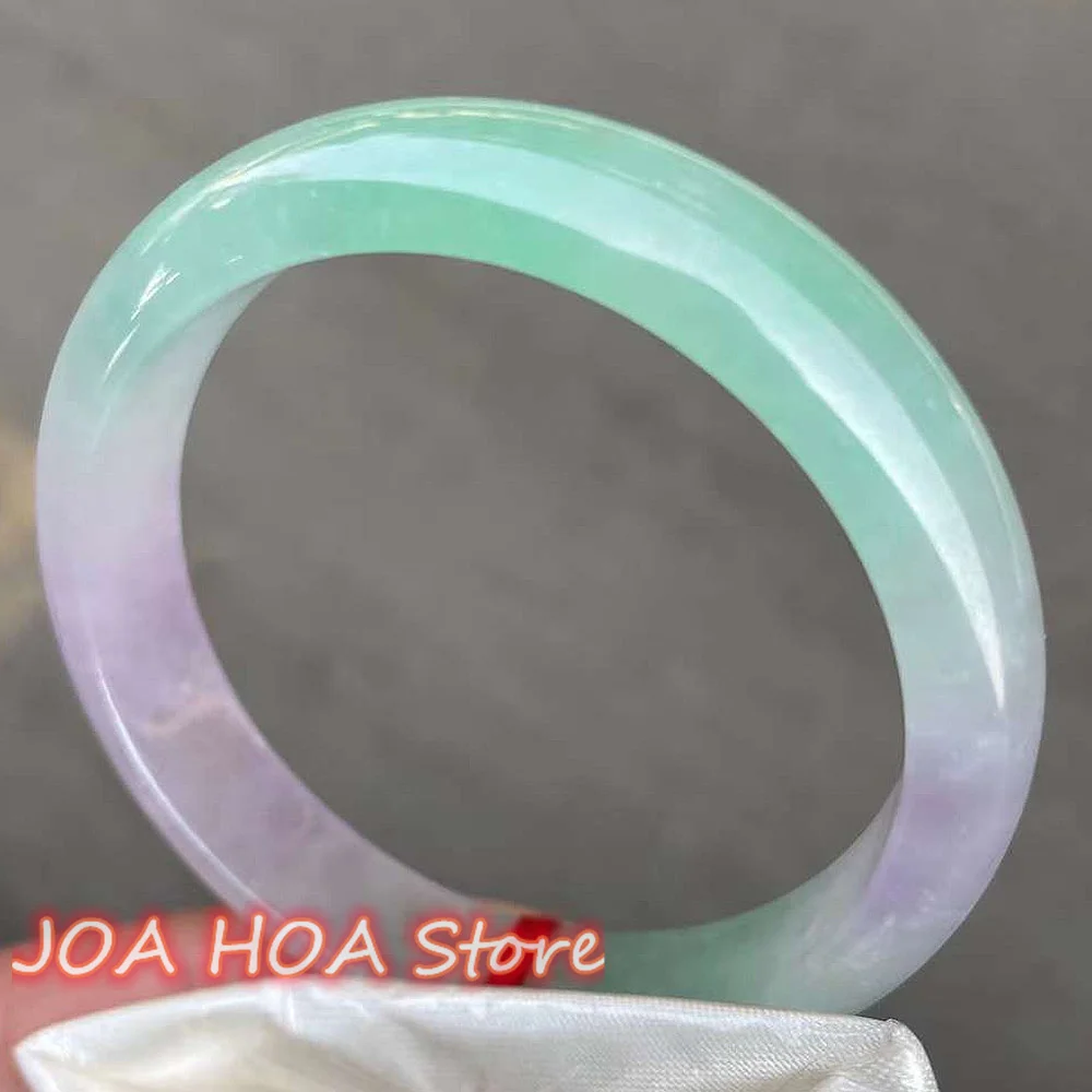 

Newest Ice Light Green Light-Violet Color Jadeite Bangle Elegant Noble Bracelet Exquisite Aura Handring Fine Jewelry