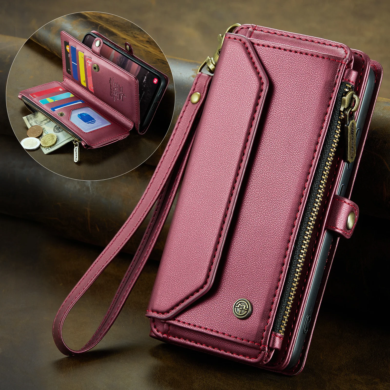 

CaseMe-C36 For Samsung GALAXY S25 Ultra S24 Plus S23 S22 S21 Luxury Magnetic Flip PU Leather Wallet Case Card Holder Cover Strap