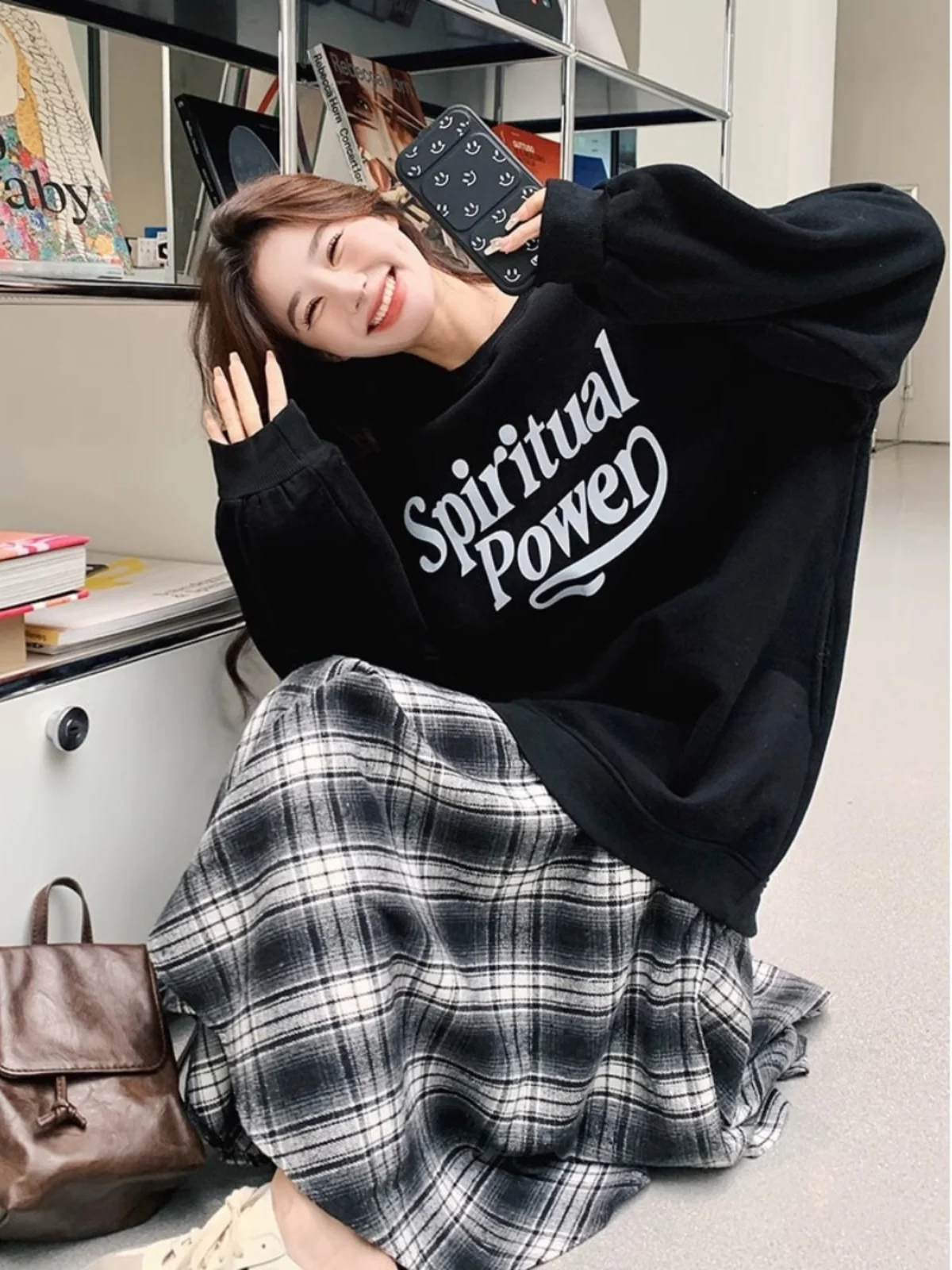 Bla round Ne Long Sve Letter Sudadera Mujer Faionable Sli Otoño Invierno Lazy Sle Ropa de abrigo de moda