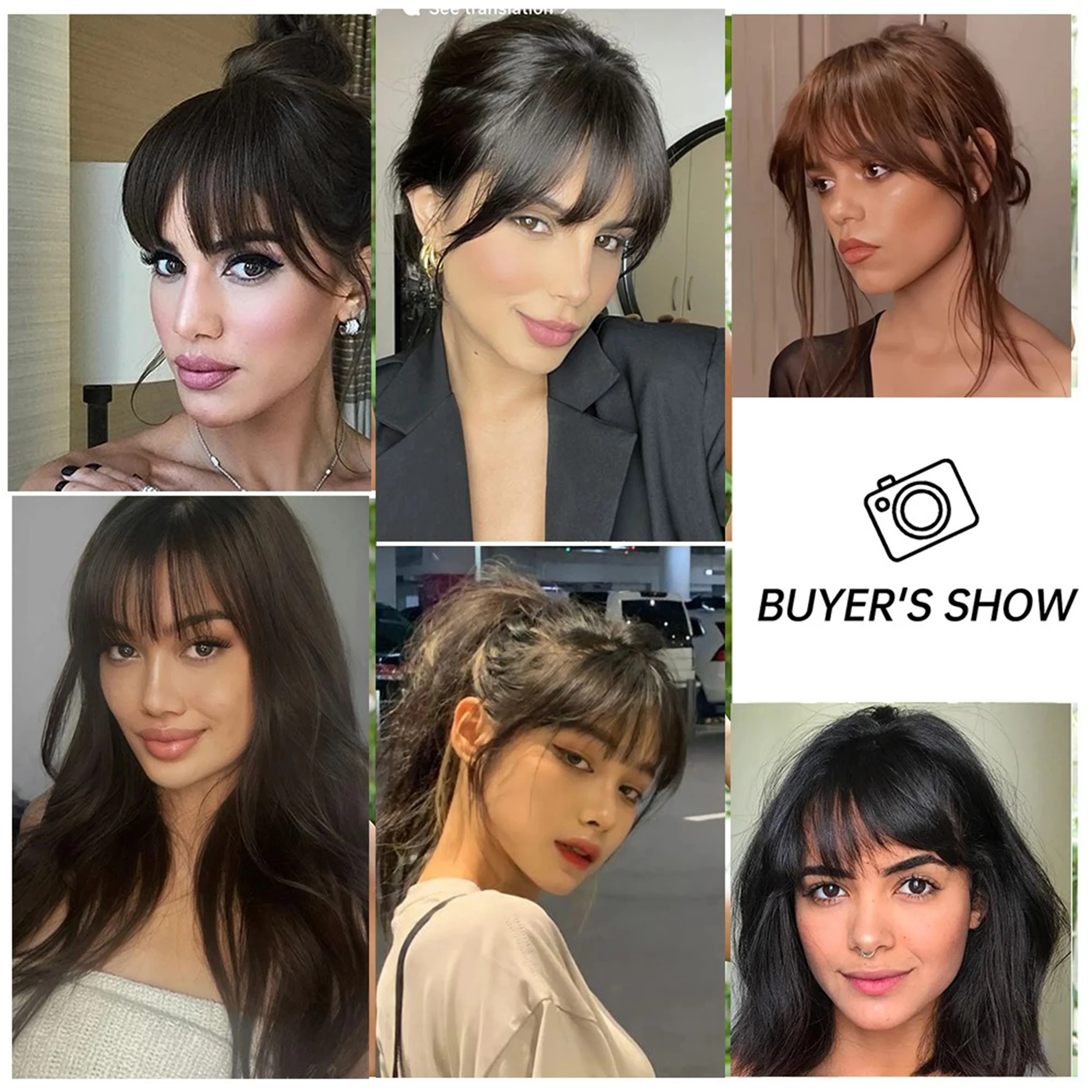 100% الانفجارات الشعر البشري الطبيعي البني Wispy بانج مشبك شعر في الانفجارات هامش مع المعابد هيربيسي للنساء كليب على الهواء بانج 4.5in #6