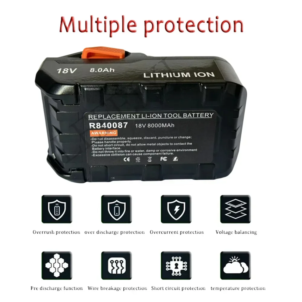 Para AEG 18V Batería 8.0AH Batería de iones de litio para RIDGID R 840087   R. 840085   L1815R L1850R L1830R R 840083   Herramienta eléctrica inalámbrica serie
